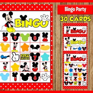Mickey Mouse 30 Cards instant download, Printable Mickey Mouse Bingo Game, Mickey Mouse Printable Bingo