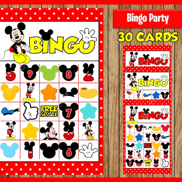 Mickey Mouse 30 Cards instant download, Printable Mickey Mouse Bingo Game, Mickey Mouse Printable Bingo