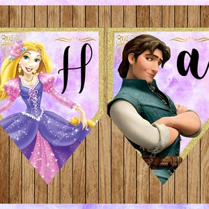 Princess Rapunzel Banner, Printable Princess Triangle Banner, Tangled ...