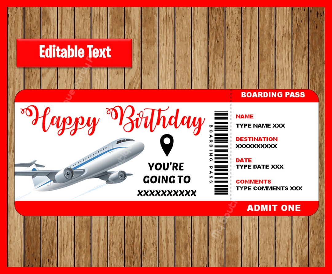 印刷可能で編集可能な搭乗券テンプレート、サプライズ偽の飛行機チケット旅行ギフト、飛行機のフライト目的地、即時ダウンロード - Etsy 日本