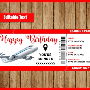 Modèle de carte d'embarquement modifiable imprimable Surprise faux billet d'avion cadeau de voyage, Destination de vol d'avion, TÉLÉCHARGEMENT INSTANTANÉ