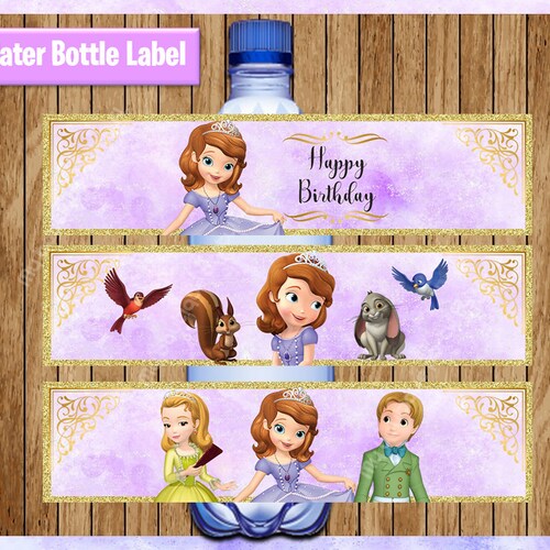 Sofia the First Water Bottle Labels, Printable Princess Sophia water labels, Sofia the First party water labels Instant download
