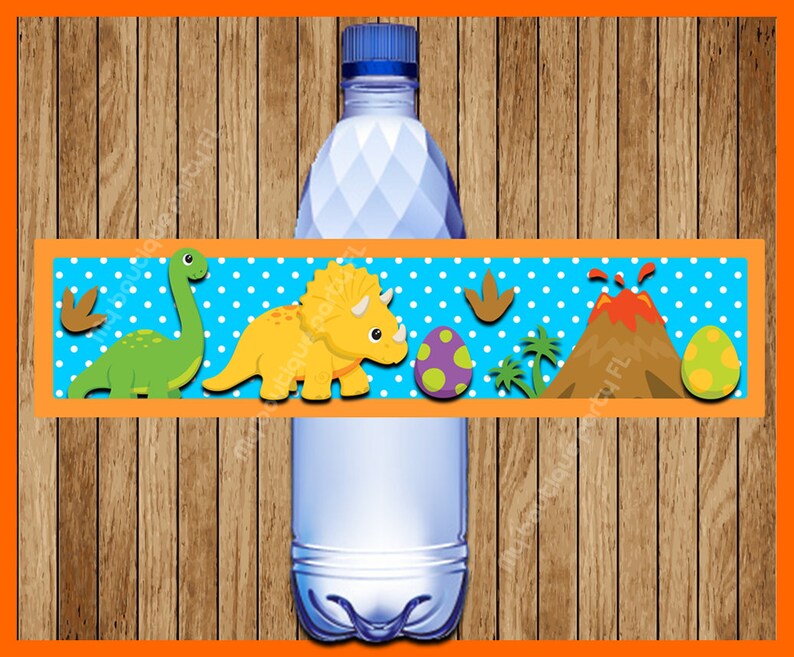 dinosaurs water bottle label instant download printable etsy