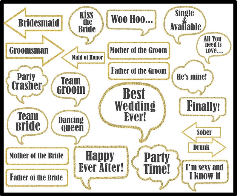 Wedding Photo Booth Prop Signs and Decorations Instant Download Gold Glitter Wedding Printables Printable Wedding Photobooth Props