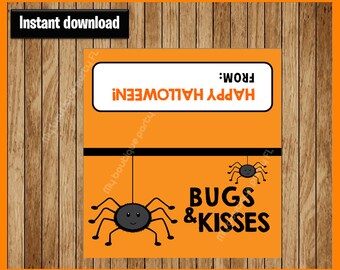 Bugs & Kisses Halloween Bag Toppers - Halloween Birthday Bag Toppers - Halloween Bag Labels - Halloween Treat Bags - Halloween Treat tags