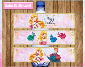 Princess Aurora Water Bottle Labels, Printable Disney Princess water labels, Sleeping Beauty party water labels Instant download