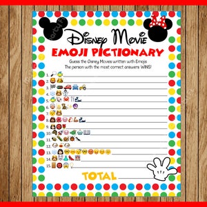 Movie EMOJI Pictionary Baby Shower Game, Mickey themed, ANSWERS included, Instant Download