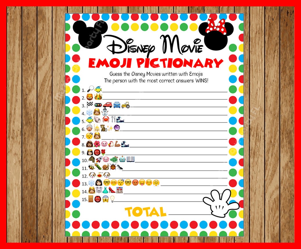 Disney Movie EMOJI Pictionary Baby Shower Game Mickey ...