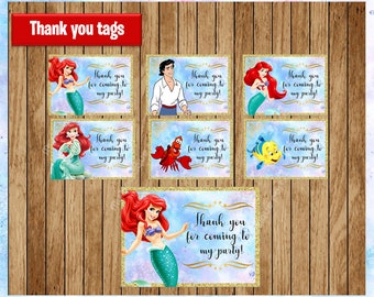 Étiquettes de remerciement princesse Ariel White, étiquettes de princesse imprimables, étiquettes de fête Litte Mermaid Téléchargement instantané