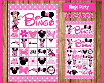 Minnie Mouse Bingo Game - Printable - 30 different Cards - Party Game Printable - Half Page Size - INSTANT DOWNLOAD