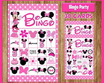 Minnie Mouse Bingo Game - Printable - 30 different Cards - Party Game Printable - Half Page Size - INSTANT DOWNLOAD