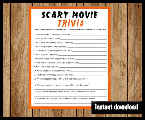Scary Movie Trivia Party Game Printable PDF Printable | Etsy