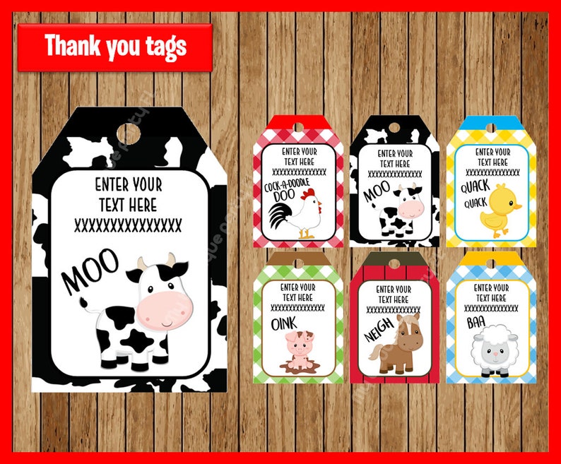 Farm Tags Printable Farm Animals Thank You Tags Farm Party Etsy