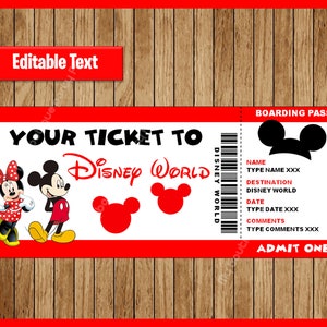 Ingresso imprimível para DisneyWorld, viagem surpresa, presente de aniversário, Walt DisneyWorld, Disneyworld, texto EDITÁVEL, DOWNLOAD INSTANTÂNEO