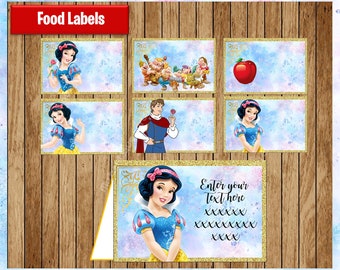 Princess Snow White Food labels, Printable Princess Food tent cards, Snow White party Food labels, personalized, Editable, Type