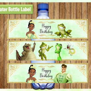 Princess Tiana Water Bottle Labels, Printable Princess water labels, The Princess and the Frog party water labels Instant download