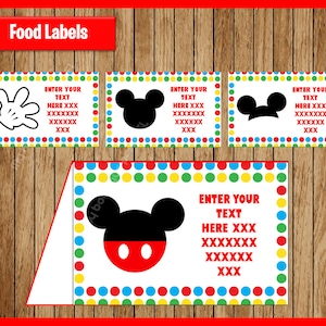 Mickey Mouse Food Tent Cards instant download, Printable Mickey Mouse party Food labels, Mickey Food table labels, Personalized, EDITABLE