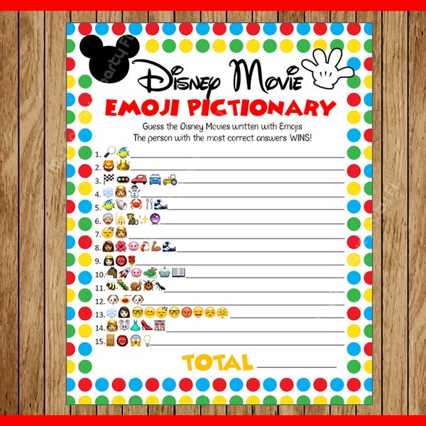 Movie EMOJI Pictionary Children's Birthday Party Game, Mickey themed, ANSWERS included, Instant Download