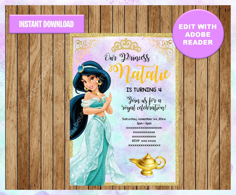 Download Princess Jasmine Party Invitation Aladdin Printable Etsy