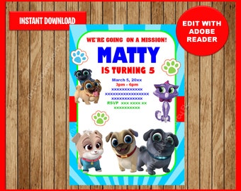 Puppy Dog Pals invitation, Puppy Dog Pals Birthday invitation, Customizable Template Editable PDF File, You Fill and Print