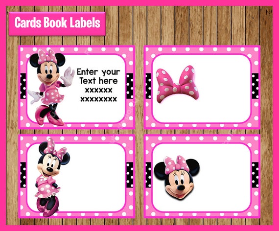 Pink Minnie mouse Printable Cards, tags, book labels, stickers, kids cards,  gift tags, labeling, scrapbooking EDITABLE INSTANT DOWNLOAD