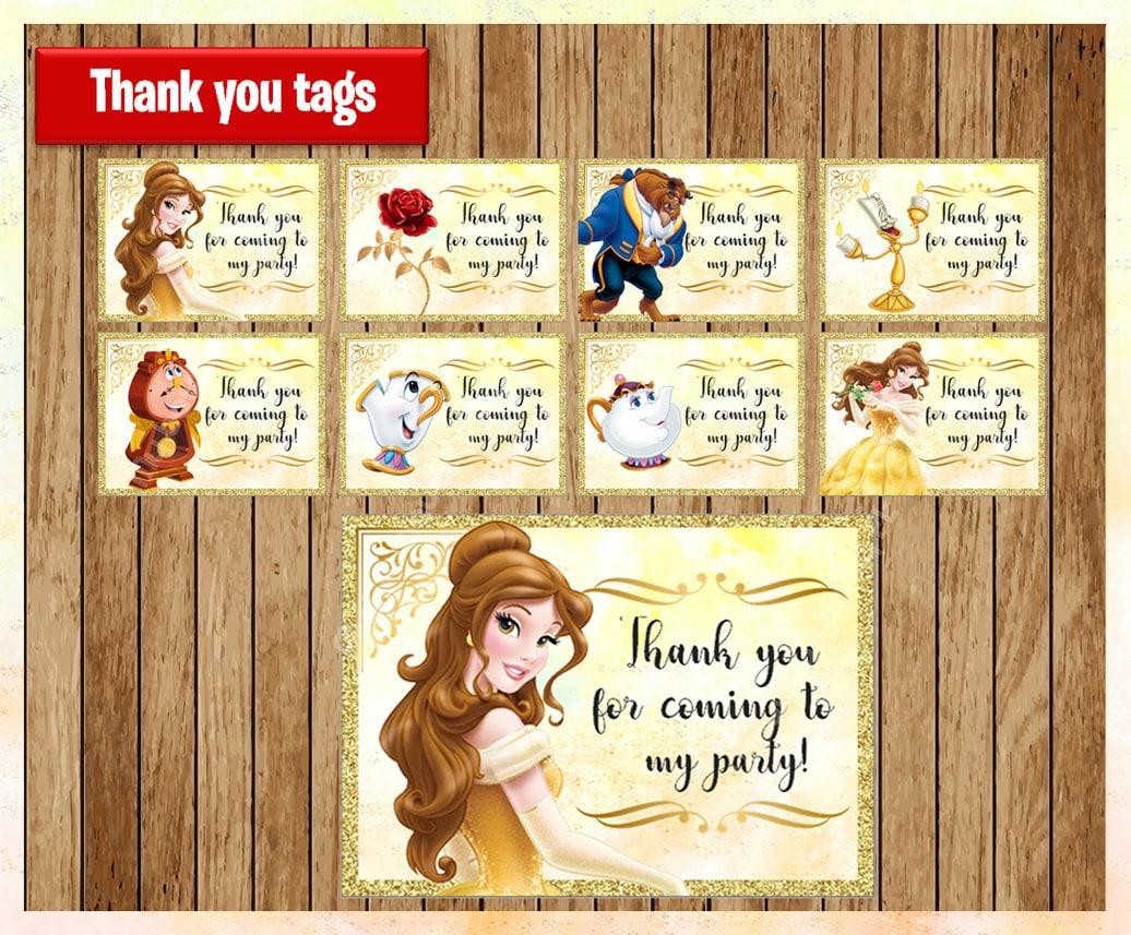 Princess belle thank you tags printable disney princess tags etsy