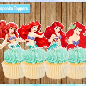 Little Mermaid, Ariel Cupcake Toppers, PRINTABLE INSTANT DOWNLOAD