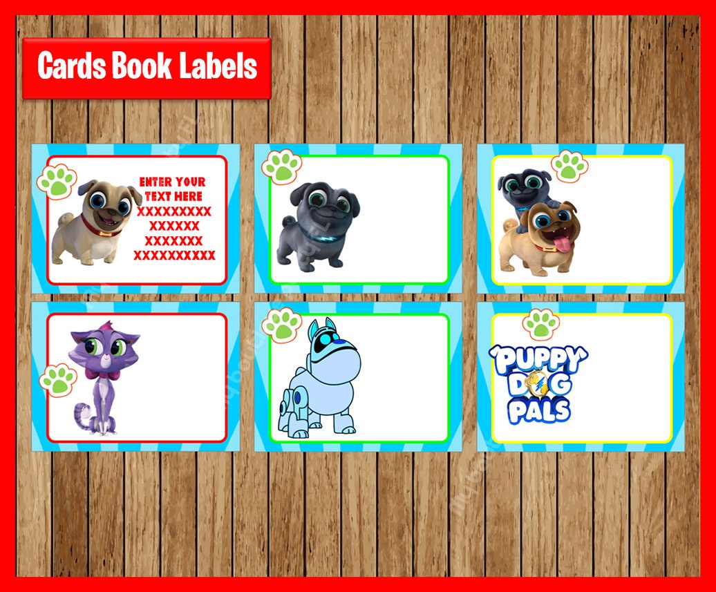 Puppy Dog Pals Printable Cards, tags, book labels, stickers, kids cards, gift tags, labeling, scrapbooking, Personalized INSTANT DOWNLOAD