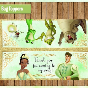 Princess Tiana bags toppers, printable Princess treat bags toppers, The Princess and the Frog party toppers instant download