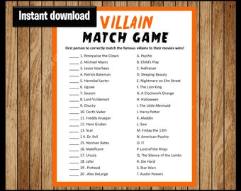 Villain Match Game Party Game Printable, PDF Printable, Halloween Game, ANSWERS included, instant download