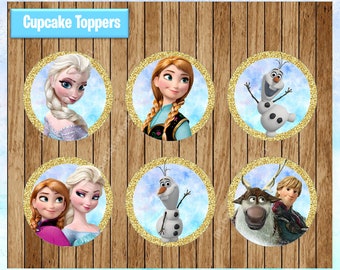 Frozen Toppers instant download, Printable Princess party cupcakes Topper, Princess Elsa cupcakes toppers