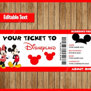 Billet imprimable à Disneyland, voyage surprise, cadeau d'anniversaire, Disneyland, texte modifiable, Mickey et Minnie Mouse TÉLÉCHARGEMENT INSTANTANÉ