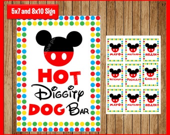 Mouse Clubhouse Hot Diggity Dog Bar Party Sign, Printable DIY, Clubhouse party signs, 5x7 and 8x10, INSTANT DOWNLOAD