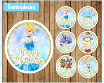 Cinderella centerpieces, Princess Printable centerpieces,  Cinderella Princess party centerpieces Instant download