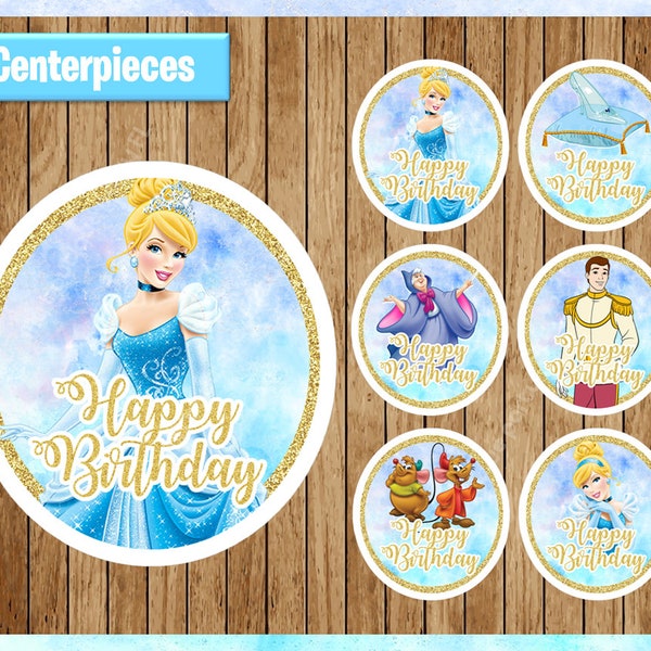 Cinderella centerpieces, Princess Printable centerpieces,  Cinderella Princess party centerpieces Instant download