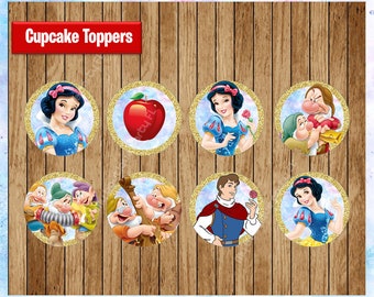 Princess Snow White Toppers instant download, Printable Princess party cupcakes Topper, Snow White cupcakes toppers