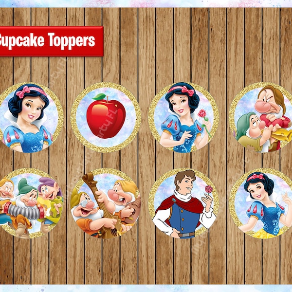 Princess Snow White Toppers instant download, Printable Princess party cupcakes Topper, Snow White cupcakes toppers