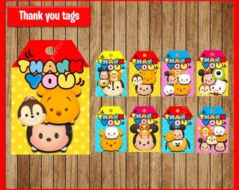 Tsum Tsum thank you tags instant download, Printable Tsum Tsum party tags, Tsum Tsum Party Tags