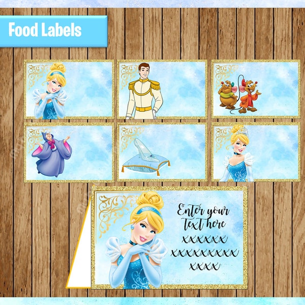 Cinderella Food labels, Printable Princess Food tent cards, Princess Cinderella party Food labels, personalized, Editable, Type