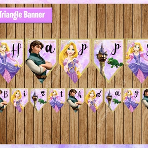 Princess Rapunzel Banner, Printable Princess Triangle Banner, Tangled party Banner Instant download