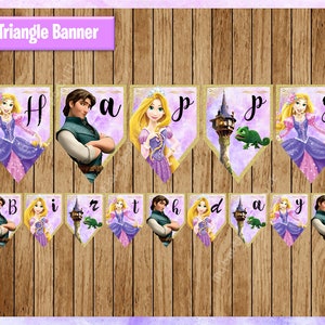 Tangled Banner, Instant Download, Printable, Purple Glitter, 8.5x11- 2 up  per sheet