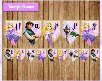 Princess Rapunzel Banner, Printable Princess Triangle Banner, Tangled party Banner Instant download