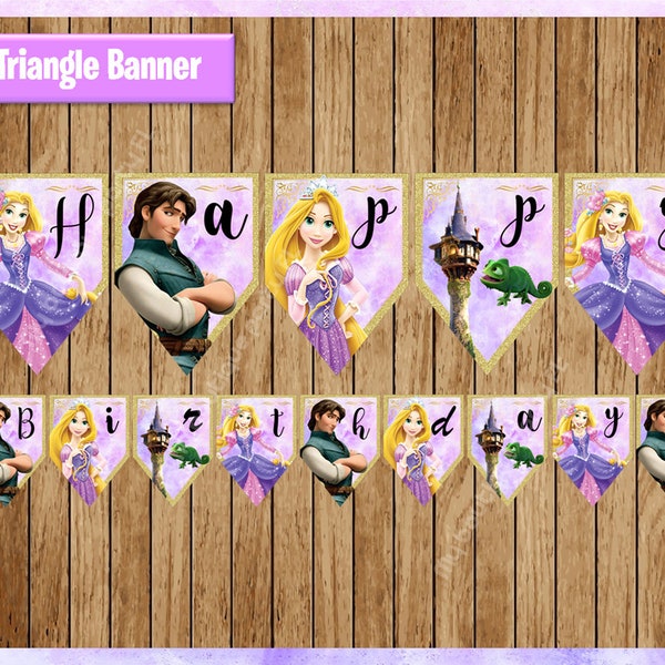 Princesse Rapunzel Banner, Printable Princess Triangle Banner, Tangled party Banner Téléchargement instantané