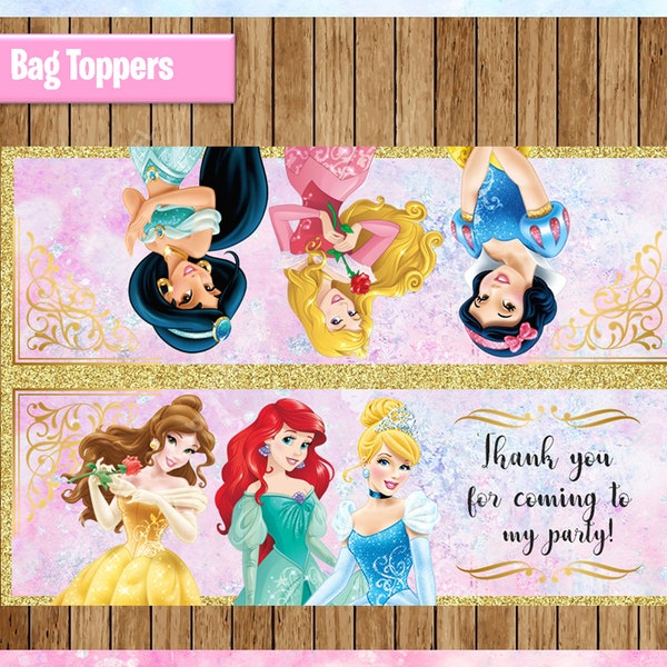 Princess bags toppers, printable Princess treat bags toppers, Princess party toppers instant download