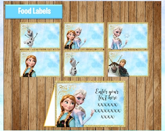 Frozen Food labels, Printable Princess Food tent cards, Princess Elsa party Food labels, personalized, Editable, Type