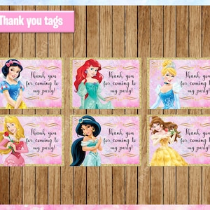 Princess Thank you tags, Printable Princess tags, Princess party tags Instant download