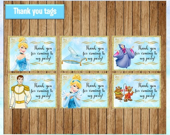Cinderella Thank you tags, Printable Princess tags, Princess Cinderella party tags Instant download