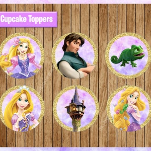 Princess Rapunzel Toppers instant download, Printable Princess party cupcakes Topper, Tangled cupcakes toppers
