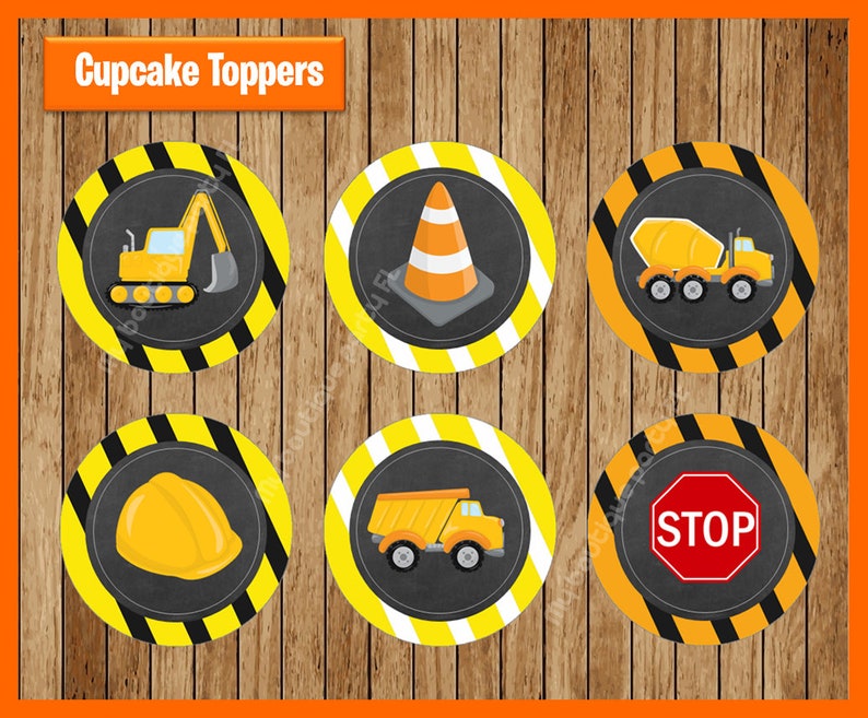 Construction Cupcake Toppers Construction Cake Decorations Etsy