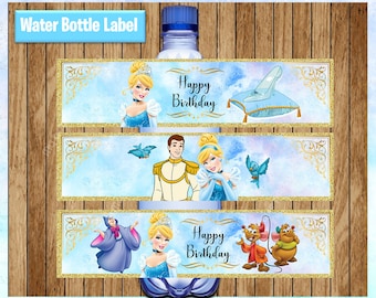 Cinderella Water Bottle Labels, Printable Princess water labels, Princess Cinderella party water labels Instant download